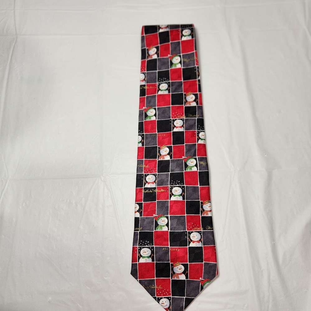 Hallmark Christmas Mens Neck Tie Holiday Traditions Snowman Silk 56"‎ - Picture 2 of 7